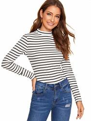 Milumia Women's Casual Striped Ribbed Tee Knit Crop Top MULTICOLOR-14 XS