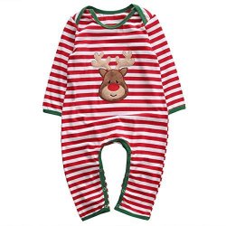 Baby Boys Girls Long Sleeve Christmas Striped Red Nose Reindeer Romper Jumpsuit 90 12-18M B