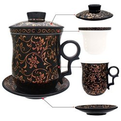 Tea Talent Porcelain Tea Cup With Infuser Lid And Saucer Sets - Chinese Jingdezhen Ceramics Coffee Mug Teacup Loose Leaf Tea Brewing System For