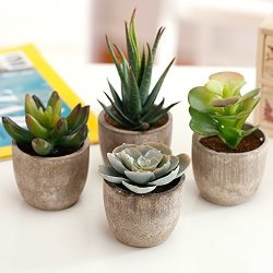 Assorted Decorative Artificial Succulent Plants With Gray Pots Set Of 4