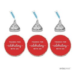 Andaz Press Chocolate Drop Labels Trio Fits Hershey's Kisses Party Favors Thanks For Celebrating With Us Red 216-PACK