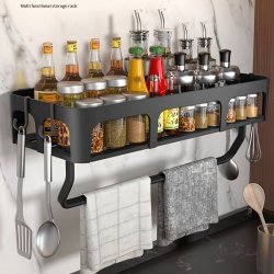 1PC Storage Rack Household Perforation-free Sundries Storage Rack Multi-functional Wall Hanging Condiment Storage Holder For Kitchen And Bathroom Home Organizers And Storage Home Accessories