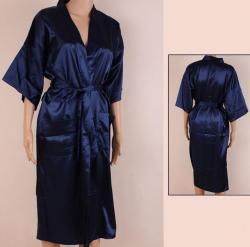 Qiantang Navy Blue Men Sexy Silk Robe - Navy Blue XL