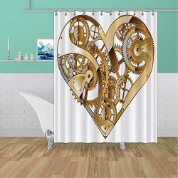 Aluoni Industrial Dr Shower Curtains Extra Long Shower Curtain Mechanical Heart Physical Bodies Complex Structure Of Love Techno Romance Print Bath Curtain 47"W X 64"H