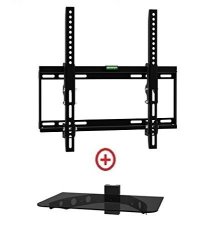 Mount World 1034-31 Low Profile Lcd LED Plasma Tv Tilt Wall Mount With Bundle Single Glass Shelf Of Cable Box DVD Player Stereo Components