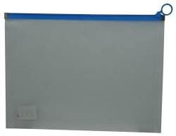 A4 Clear Carry Folder With Blue Easy Slide Zip Closure -easily Stores A4 Documents Pvc Material 180 Micron Perfect For Documents And Envelopes