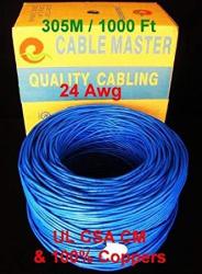 Superecable 1000FT Utp CAT5E Communication Networking Bulk-solid- UL CSA CM-24AWG - Full Copper Cable - Bule