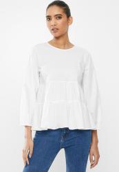 BLAKE Tiered 3 4 Sleeve Top With Ties And Back Detail - White