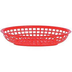 Large Red Oval Plastic Serving Basket 9 1 2"L X 6"W X 1 3 4"H Case Of 36