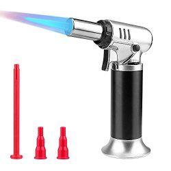 Kitchen Refillable Butane Blow Torch Butane Gas Not Included Brulee BBQ Baking Acmind Butane Torch with Fuel Gauge&One-Handed Operation&Safety Lock&Adjustable Flame Blow Torch Lighter for Cooking 