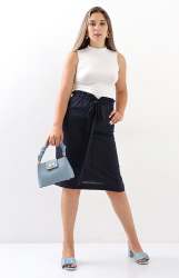 Ladies Paperbag Skirt - Navy - Navy 44