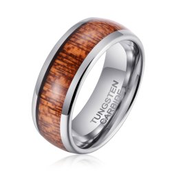 Men's Sand Grain Wood Silver Tungsten Ring R-056 - 9