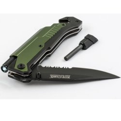 Tork Craft Knife Survival Green With LED Light & Fire Starter Engraved