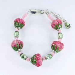 Murano Glass Bead Bracelet Protea Flower
