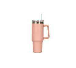 Double Wall Travel Mug Stainless Steel Vacuum Flask & Straw Hot cold 1 2L Pink