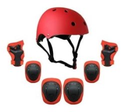 Explopur Kids Helmet And Pads Set - 7 In 1 - Adjustable Kids Knee Pads-red