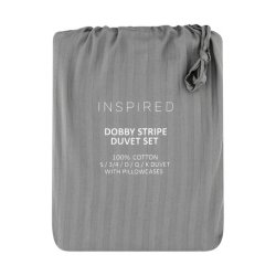 Inspired Duvet Dobby Striped Grey Set Double