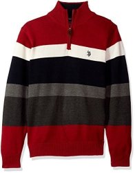 U.s. Polo Assn. Men's Striped 1 4 Zip Sweater Apple Cinnamon Medium
