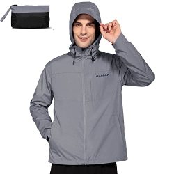 Baleaf Men's Waterproof Rain Jackets Outdoor Lightweight Hiking With Hooded Raincoat Breathable Outwear Travel Gray Size L