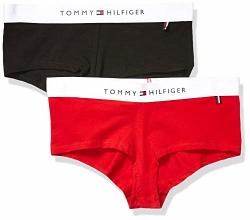Tommy Hilfiger Women's Sporty Band Boyshort Underwear Panty Multipack Black Apple Red - 2 Pack Large