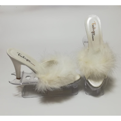 Perin Lingerie Matching High Heeled Feathered Slippers Cream Sizes 3-9 - 9