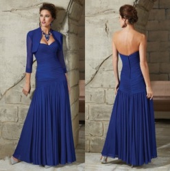 Mother Of The Bride -sweetheart Chiffon Evening Dress Long Pleated Bodice Blue Mother Of Groom Dress