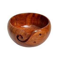 Kitchen Supplier Wooden Yarn Bowl Holder Rosewood - Knitting Bowl With Holes Storage - Size - 3 Inch X 6 Inch - Crochet Yarn