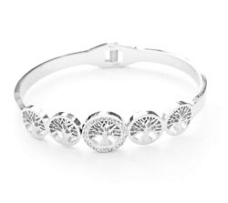 Tree Of Life In A Row - Stainless Steel Spring Clasp Bangle