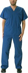 Natural Workwear Uniform Mens Medical Nurse Scrub Set Carribean Blue 39920-SMALL