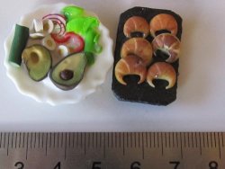 Miniature Dollhouse 1 12" Scale - Handmade Preparation Plate Of Green Salad With Avos & Croissants