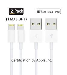 Apple 2PACK Original Charger Mfi Certified Lightning To USB Cable Compatible Iphone XS X 8 7 6S 6 6 PLUS 5S 5 SE Ipad Pro air mini Ipod Touch White 1M 3.3FT Original Certified