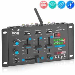 Wireless Dj Audio Mixer - 3 Channel Bluetooth Compatible Dj Controller Sound Mixer Mic-talkover USB Reader Dual Rca Phono line In Microphone Input Headphone Jack