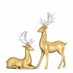 Olpchee 2PCS Resin Lucky Deer Decor Statues Christmas Reindeer Table Decor Animal Arts Crafts Decor Statues Home Office Style C