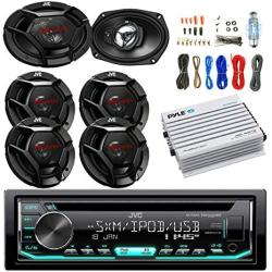 Receiver CD MP3 WMA Bundle Combo With 2X 6X9" 3-WAY 500W Max Power Stereo Speakers 4X 6.5" 2-WAY Coaxial Car Audio Speaker Pyle 400W 4-CHAN Bluetooth