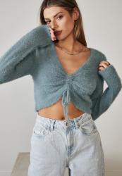 Fluffy Knit Pull Front Top - Petrol Blue