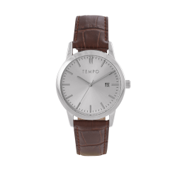 Mens Silver Tone Leather Strap Watch