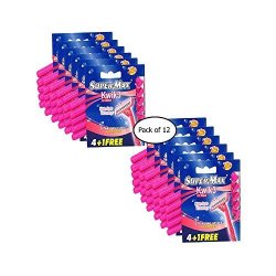 Super Max KWIK3 Extra Long Handle Razor Blades With Firm Grip 4+1 Pack Pack Of 12