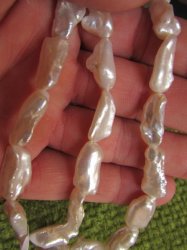 Large White Biwa Pearls. Size Approx 1.5 Cm Long. 41 Cm Long String.