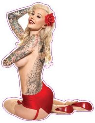 Blonde Tattooed Pin Up Girl Decal 6" Free Shipping In The United States