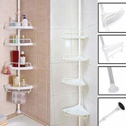 Wenjuan Bathroom Shelf Tension Shower Pole Corner Caddy- Corner Rack Shelf Organizer Accessory -4 Tier Adjustable Baskets Height Among 28"-96"