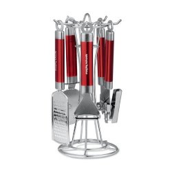New Morphy Richards Accents Stainless Steel 4 Piece Gadget Set Red Plus Stand