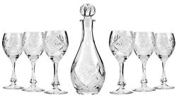 Set Of 25 Oz. Crystal Decanter With Stopper And Six 10 Oz. Wine Glasses Classic Vintage Wine Whisky Carafe And Red white Wine Glasses Wedding