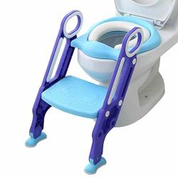 Potty Toilet Trainer Seat With Step Stool Ladder Adjustable Toddler Toilet Ladder Trainer With Handles & Soft Cushion Blue