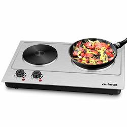 Cusimax Hot Plate Electric Double Burner Countertop Cast Iron Heating Plate 1800W Indoor& Outdoor Portable Stove Compatible W all Cookware Stainless Steel Surface Easy To
