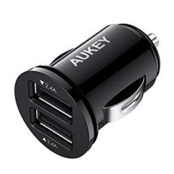 AUKEY Car Charger Flush Fit Dual Port 4.8a Output For Iphone Ipad Samsung & Other - Black
