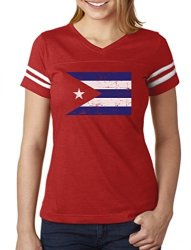 Teestars - Cuba Flag - Vintage Retro Cuban Women Football Jersey Large Red white