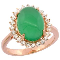 Sterling Silver Oval Green Serpentine Halo Cz Ring Rose Gold Finish 5 8 Inch Wide Size 9