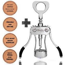 Stainless Steel Wine And Beer Bottle Opener + 4 Drink Coasters By Dodo Kitchen Wing Corkscrew Multifunctional Gift Set