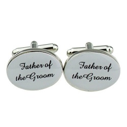 High Quality Father Of The Groom Cufflinks In Elegant Black Scroll On White Silver Plated