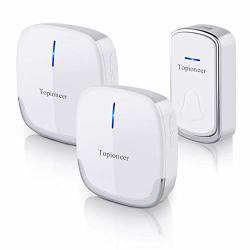 Wireless Doorbell Topioneer Waterproof Door Chime Kit Operating At 1000 Ft With 2 Plug-in Receivers And 1 Remote Buttons 36 Chimes 4 Levels Volume For Choice White